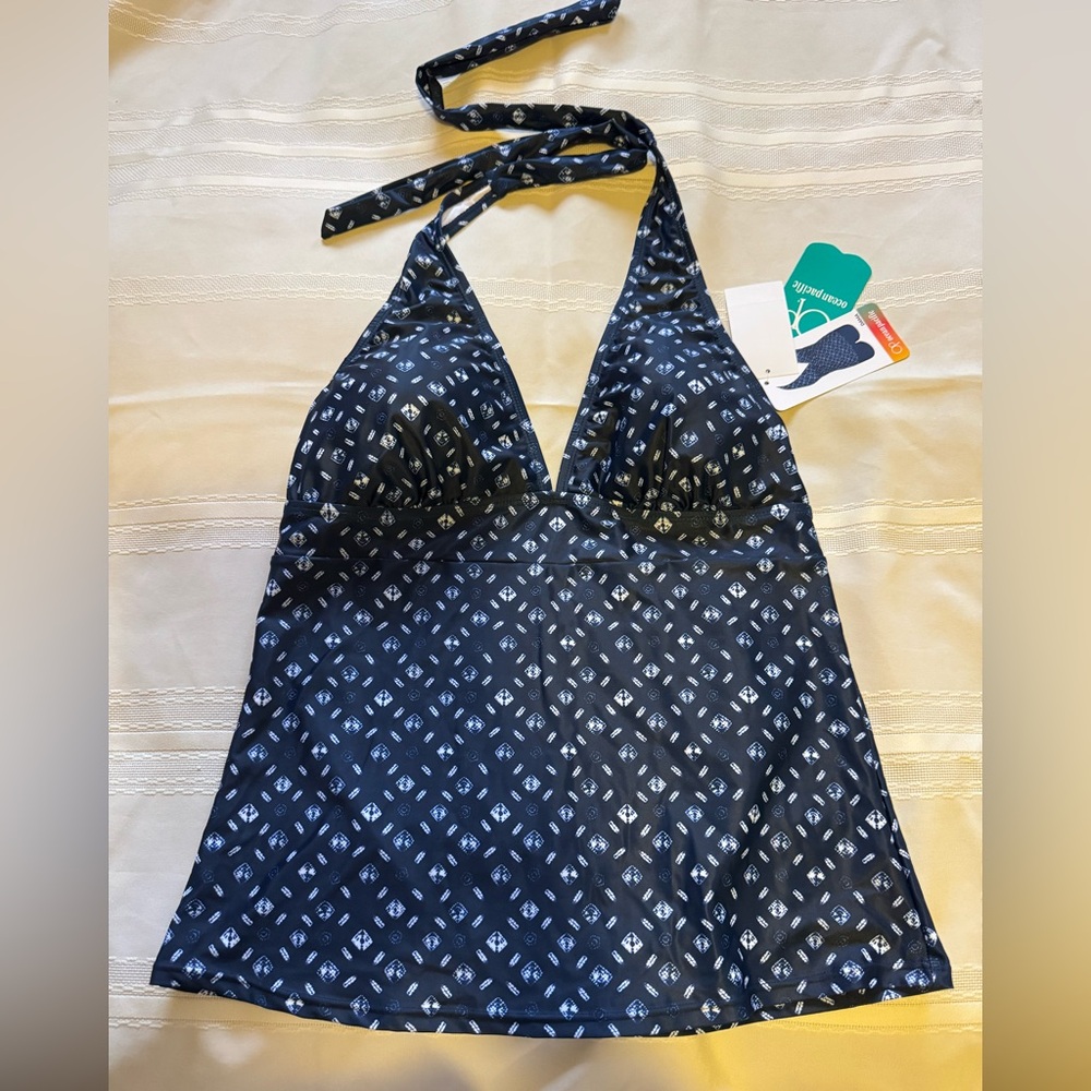 Ocean Pacific Women Blue White Two Pieces Swimsuit Tankini Size M